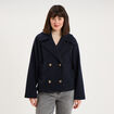 Manteau court double boutonnage bleu marine femme