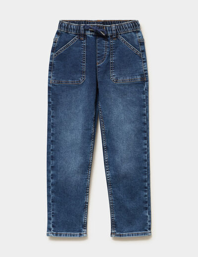 Jeans jogger droit taille &eacute;lastiqu&eacute;e denim stone gar&ccedil;on