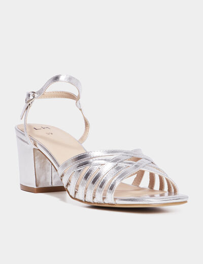 Sandales à talons métallisées gris argent femme