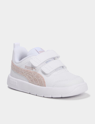 Baskets &agrave; scratchs Puma Courtflex Glitz blanc b&eacute;b&eacute; fille