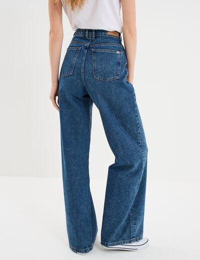 Jean large taille haute coton denim stone femme