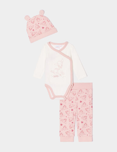 Ensemble 3 pièces coton Bambi rose bébé fille