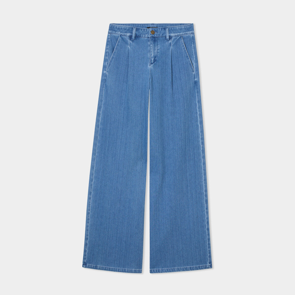 Jeans wide leg &agrave; pinces denim double stone femme