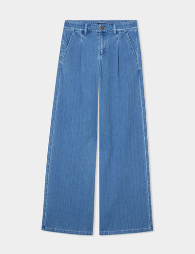 Jeans wide leg &agrave; pinces denim double stone femme