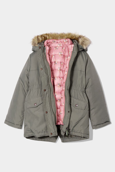 Parka 3-en-1 déperlante à capuche vert kaki fille