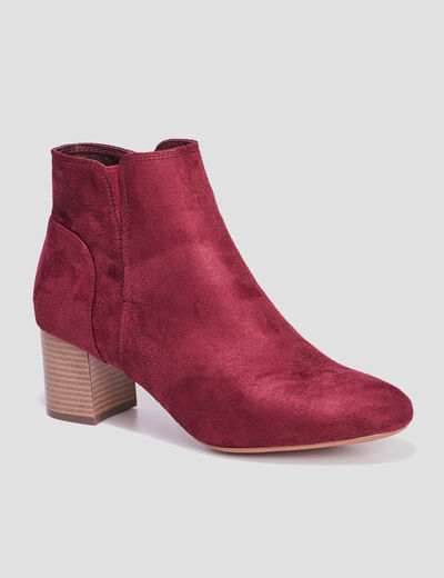 Bottines suédines à talons bordeaux femme