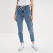 Jeans droit cropped taille &eacute;lastiqu&eacute;e denim stone femme