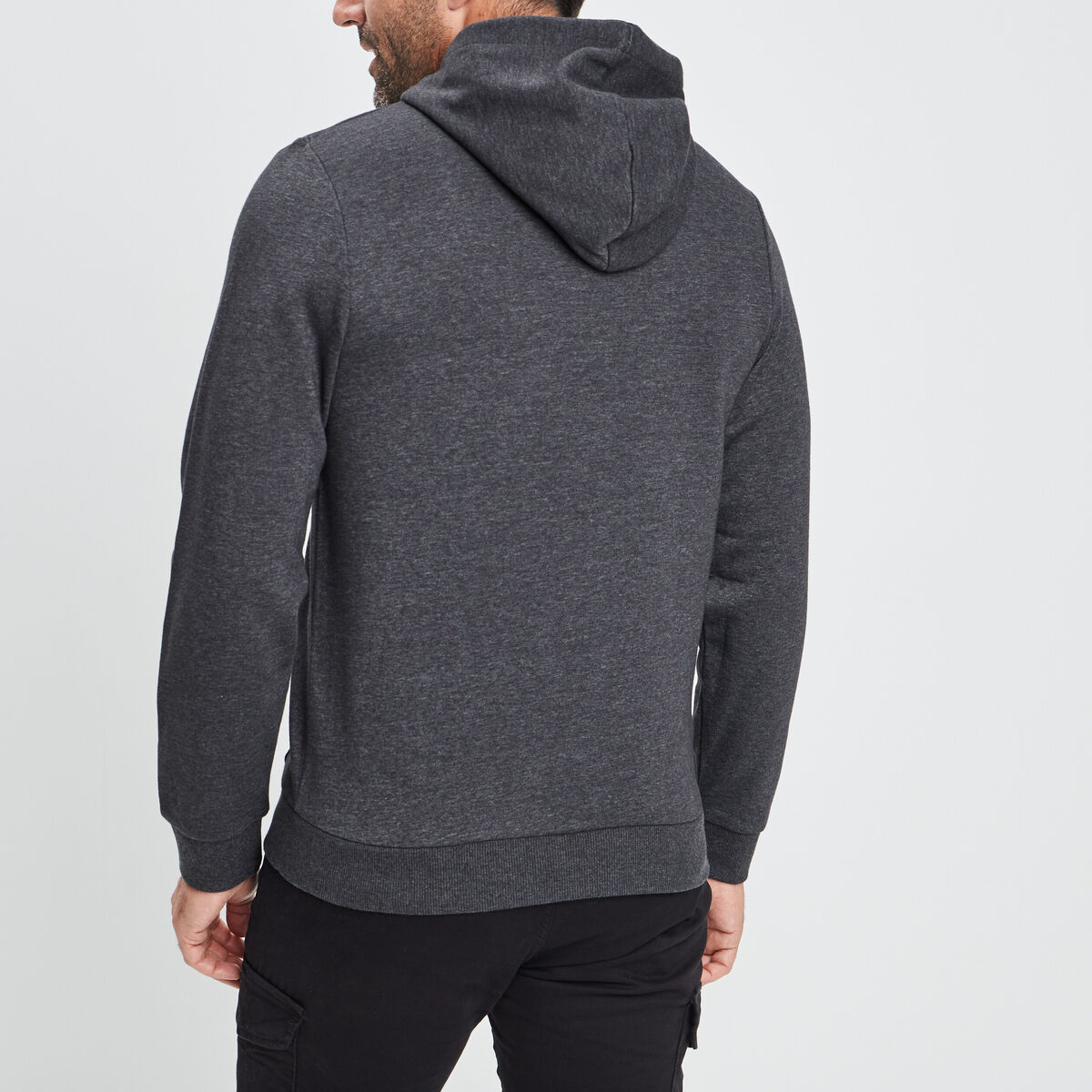 Sweat zippé molleton à capuche gris foncé homme