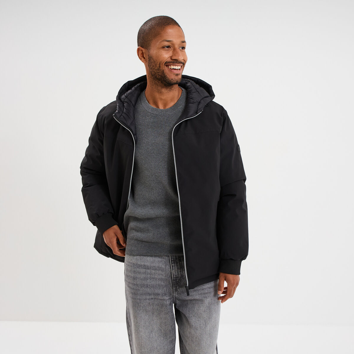 Blouson r&eacute;versible &agrave; capuche zipp&eacute; noir homme