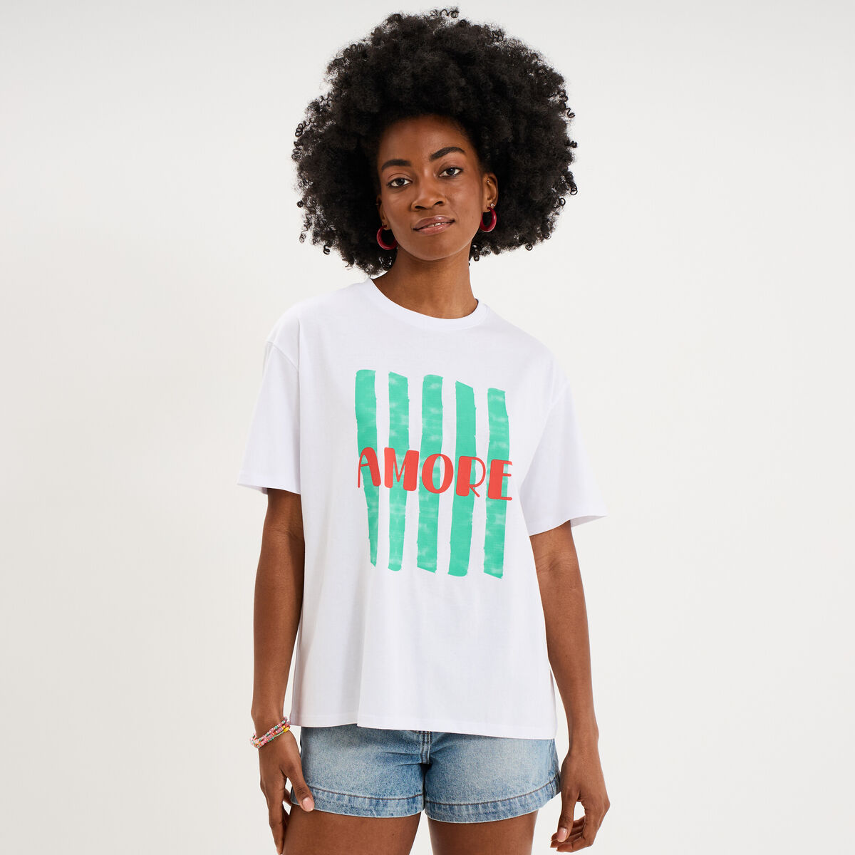 T-shirt droit manches courtes coton blanc femme