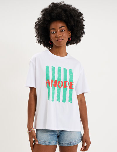 T-shirt droit manches courtes coton blanc femme