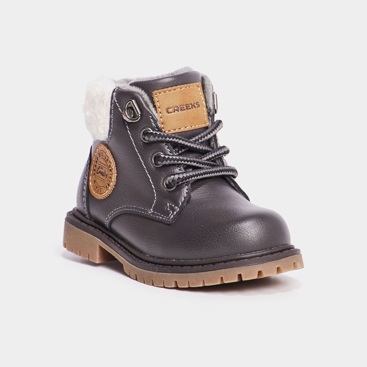 Bottines crant&eacute;es fourr&eacute;es zipp&eacute;es gris b&eacute;b&eacute; gar&ccedil;on