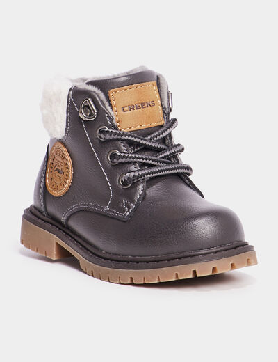 Bottines crantées fourrées zippées gris bébé garçon