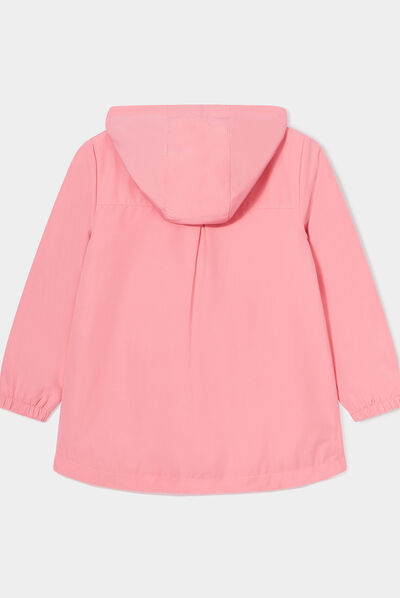 Parka longue zippée à capuche rose corail fille