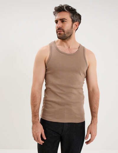 D&eacute;bardeur droit coton bretelles larges taupe homme
