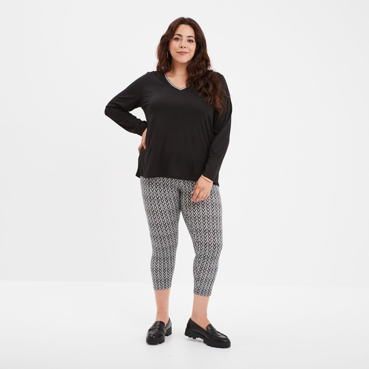 Leggings 3/4 coton noir femme grande taille