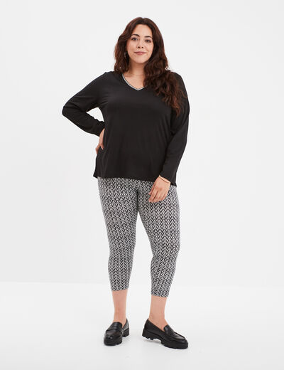Leggings 3/4 coton noir femme grande taille
