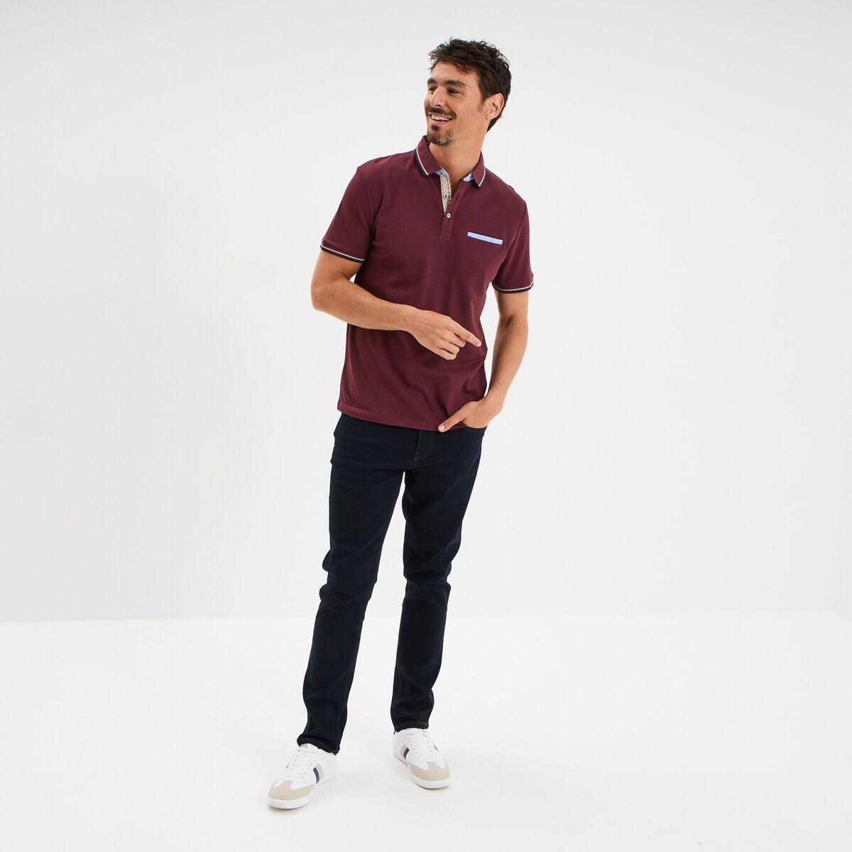 Polo piqu&eacute; manches courtes coton prune homme