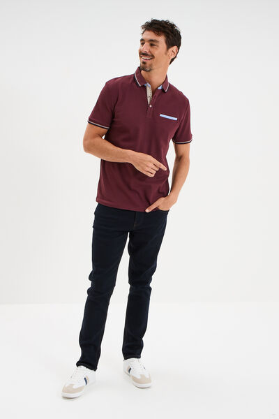 Polo piqu&eacute; manches courtes coton prune homme