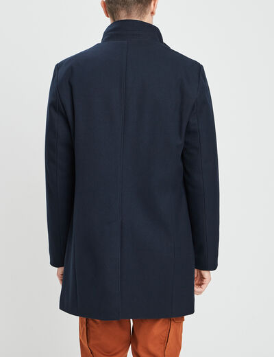 Manteau mi-long col montant bleu marine homme