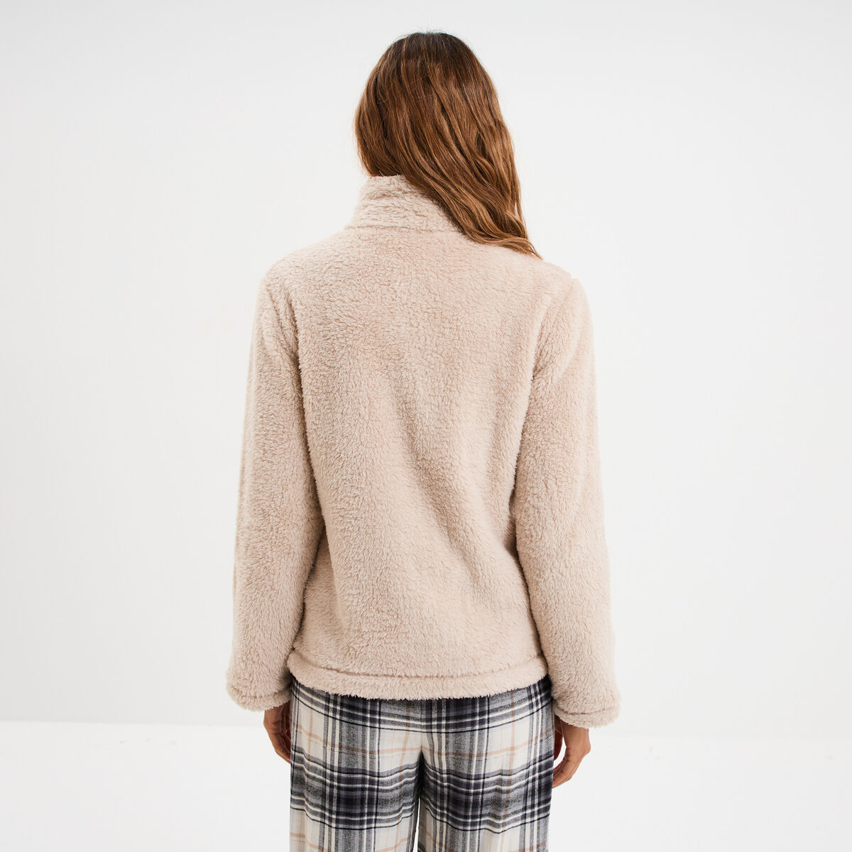 Veste effet polaire col montant gris clair femme