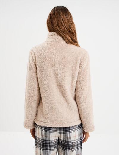 Veste effet polaire col montant gris clair femme