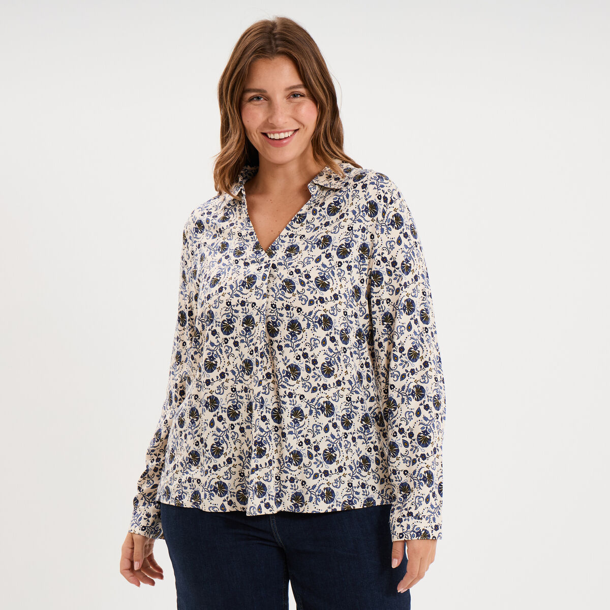 Blouse fluide manches 3/4 ecru femme grande taille