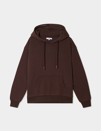 Sweat hoodie molleton à capuche marron foncé femme