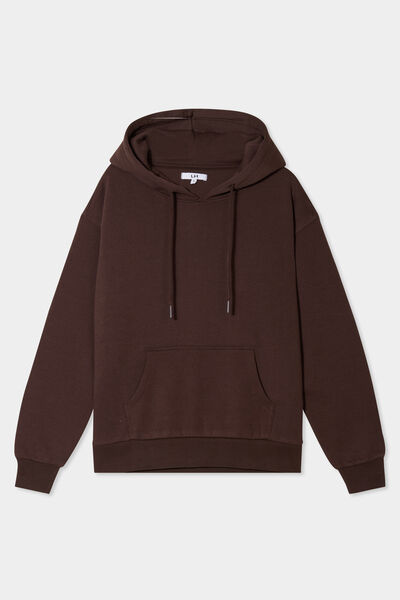 Sweat hoodie molleton &agrave; capuche marron fonc&eacute; femme