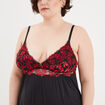 Nuisette dentelle et broderie rose framboise femme grande taille