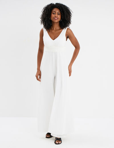 Combinaison pantalon avec voile jupe blanc femme