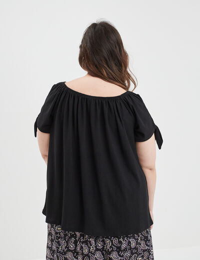 T-shirt col bardot manches noeuds noir femme grande taille