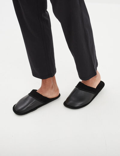 Chaussons mules détails simili cuir noir homme
