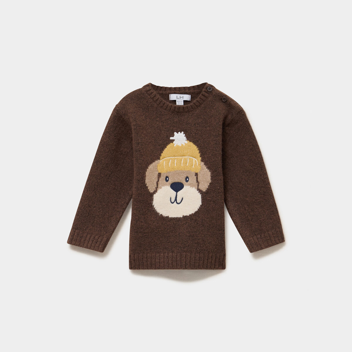 Pull col rond boutons &eacute;paule marron fonc&eacute; b&eacute;b&eacute; gar&ccedil;on