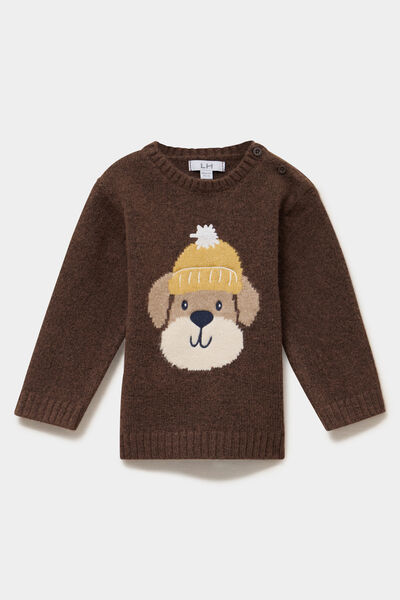 Pull col rond boutons &eacute;paule marron fonc&eacute; b&eacute;b&eacute; gar&ccedil;on