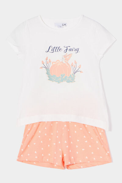 Ensemble pyjama short 2 pièces coton blanc fille