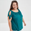 T-shirt col bardot manches noeuds bleu canard femme grande taille