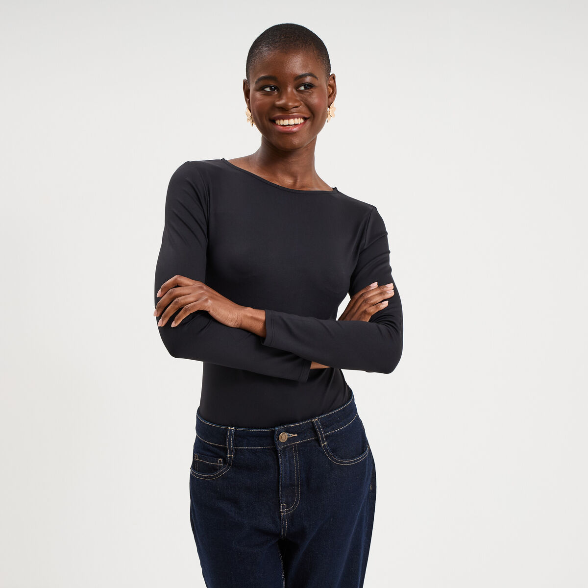 Body ajust&eacute; manches longues noir femme