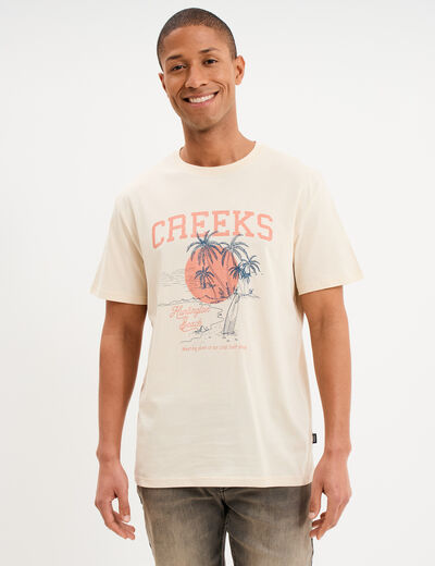 T-shirt col rond manches courtes coton ecru homme