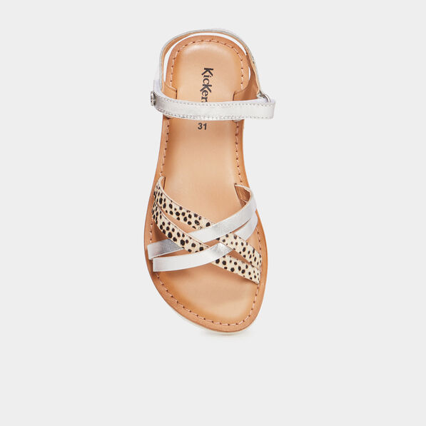 sandales en cuir kickers betternew gris argent fille Sandales en cuir Kickers Betternew gris argent fille