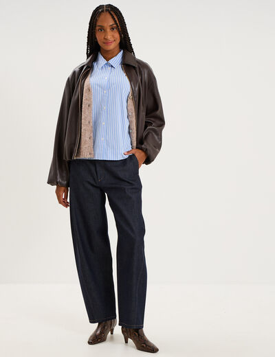 Chemise boxy manches coude boutonn&eacute;e bleu ciel femme