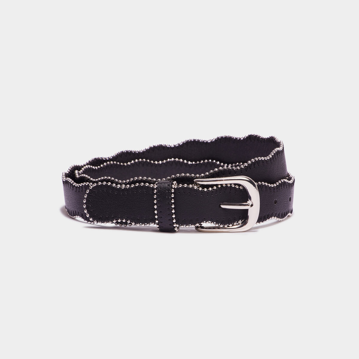 Ceinture bord festonné détails bijoux noir femme