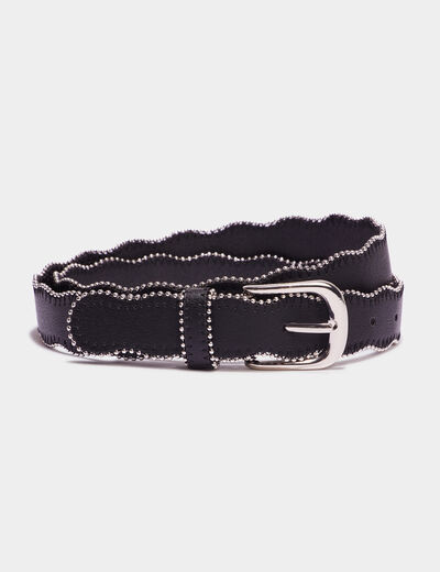 Ceinture bord festonné détails bijoux noir femme