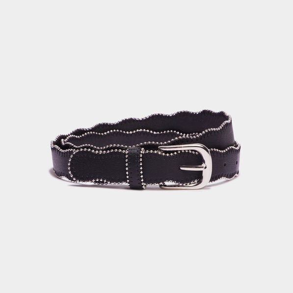 Ceinture bord festonné détails bijoux noir femme