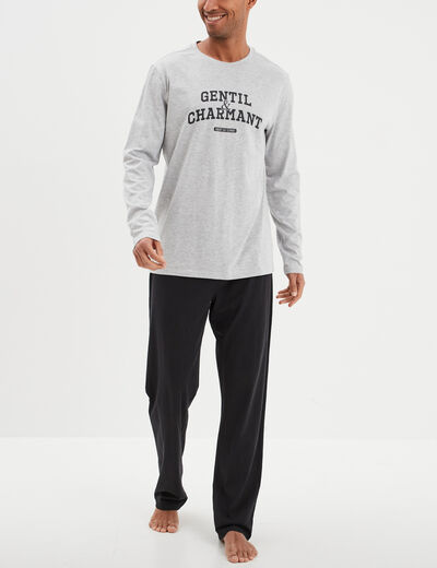 Ensemble pyjama pantalon 2 pièces coton gris homme