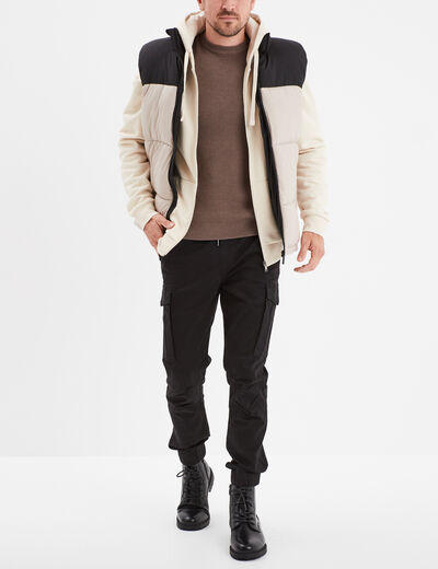 Pull en maille textur&eacute;e col rond taupe homme