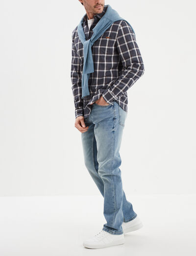 Chemise droite manches retrouss&eacute;es bleu fonc&eacute; homme
