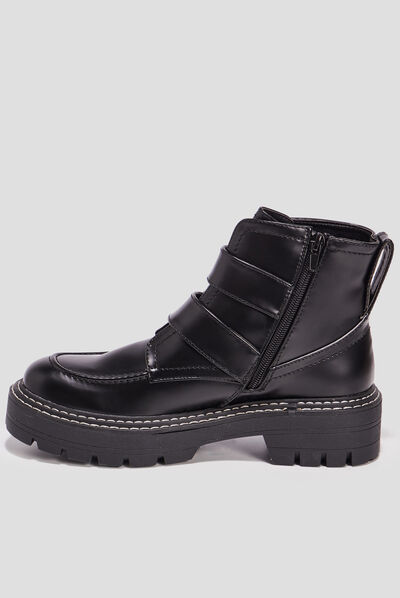 Bottines crantées avec boucles noir femme