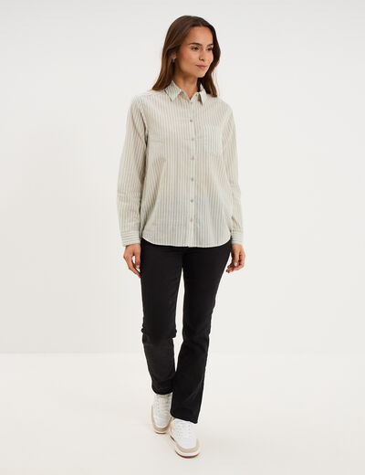 Chemise manches ajustables 1 poche coton vert clair femme
