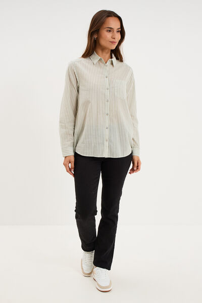 Chemise manches ajustables 1 poche coton vert clair femme